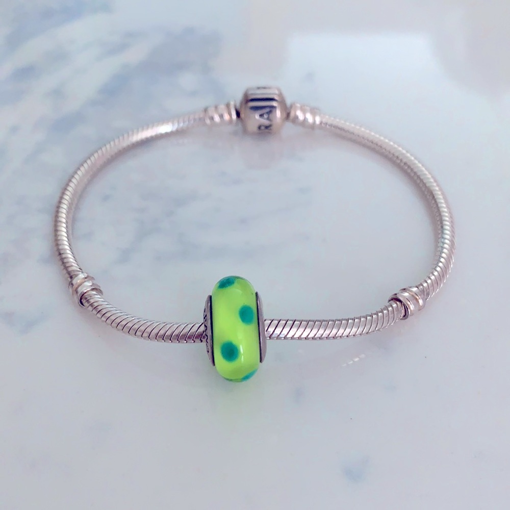 Pandora green and blue dotted charm
